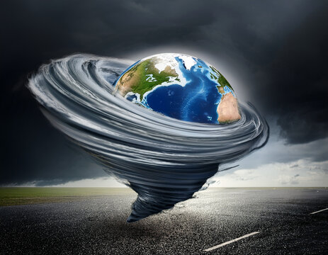 Tornado concept image showing powerful funnel cloud, symbolizing destructive natural forces, extreme weather, and atmospheric danger.