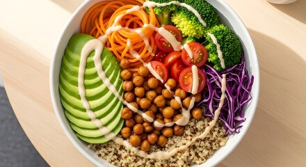 Colorful Vegan Buddha Bowl with Fresh Vegetables