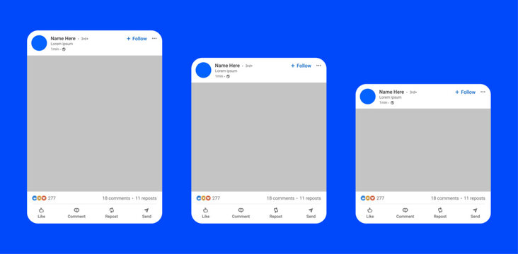 LinkedIn post ui layout template mockup mobile interface, Blank content screen social media profile vector illustration. Smartphone feed design network template