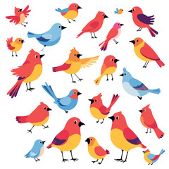 Vsai colorful cartoon birds creating pattern on white