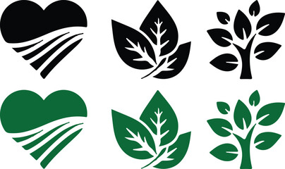 green black leaf icons set vector design