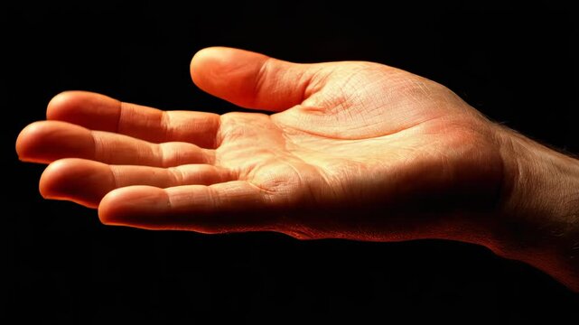 Artistic close-up of an open hand against a dark background, symbolizing generosity and connection