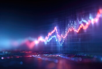 Rising graph with red and blue lines over a bokeh-filled textured surface