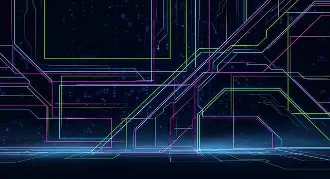 Abstract Neon Circuit Board Network Background