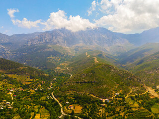 High resolution aerial photograph taken November 13 2024 showing rolling hills, agricultural fields and clear sky over the Turkish countryside