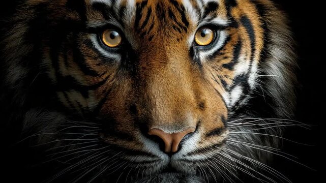 Close-up portrait of a majestic tiger with piercing eyes and striking features