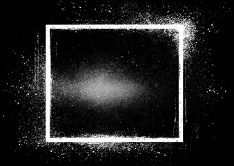White square outline on a black background with white speckled texture inside