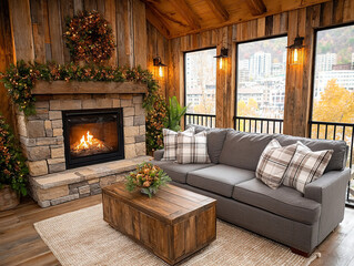 Naklejka premium the cozy inside of a Christmas cabin