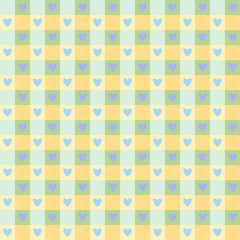 Hearts seamless pattern on checked background, suitable for textile design and floral trend applications suitable for textile design and floral trend applications, Romantic seamless plaid with hearts.