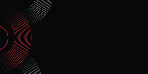Abstract grey and red circle line vector on dark background. Modern simple overlap circle lines texture creative design. Suit for poster, cover, banner, flyer, brochure, presentation, website.eps10