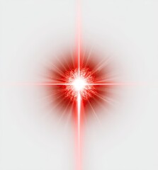 Bright red lens flare, four-pointed star with soft glow on a light background