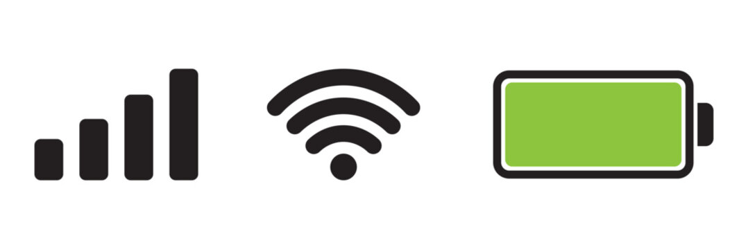 Mobile phone status bar icons wifi, signal, and battery indicators. Status bar icon. Status bar phone icon vector illustration. Set of android status bar icon vector set. Smartphone notification icon.