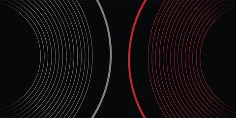 Abstract grey and red circle line vector on dark background. Modern simple overlap circle lines texture creative design. Suit for poster, cover, banner, flyer, brochure, presentation, website.eps10
