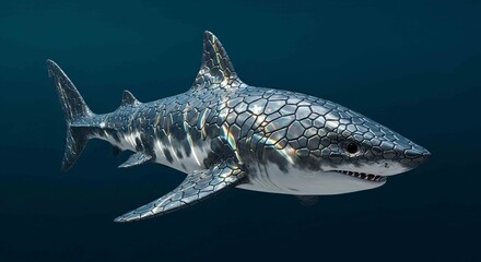 Majestic great white shark swimming in deep blue ocean waters