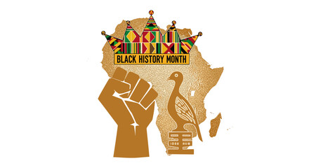 Illustration of black history month design with africa map and raised fist