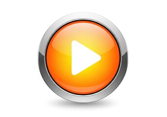 Shiny orange play button with a silver border isolated on white background, perfect for multimedia and entertainment projects
