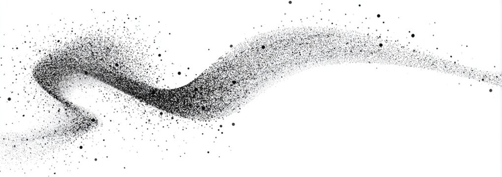 Swirling smoke trail of dark particles on a bright white backdrop