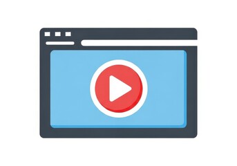 Browser window with play button isolated on white background concept for video player, online streaming, and multimedia content
