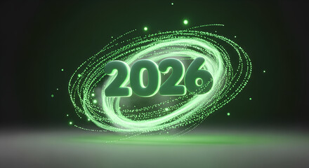 Emerald Light Spiral Around 2026 – Futuristic Green Energy Concept