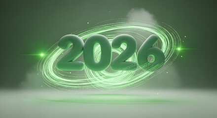 Emerald Light Spiral Around 2026 – Futuristic Green Energy Concept