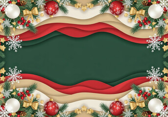 Christmas-themed digital art festive background with green center and Christmas decorations	