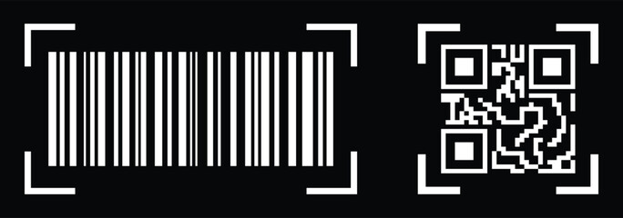 Barcodes and QR code label Collection.  digital bar code and retail pricing bars labeling. QR code icon collections. Vector illustration.