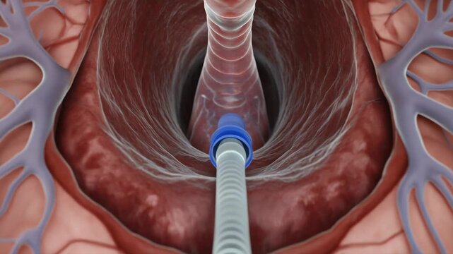 Microscopic animation of endotracheal tube insertion into the trachea