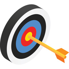 Isometric Dartboard With Arrow In Center Against White Background Symbolic Of Accuracy And Success In Competition