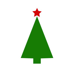 Minimal geometric Christmas tree icon &mdash; simple triangular design. Clean triangular Christmas tree with red star. Minimal holiday vector perfect for stickers and packaging