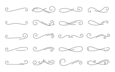 Decorative line ornament set with elegant swirls hand drawn outline elements for invitation, border decoration, divider, vintage frame, and minimal calligraphy embellishment design
