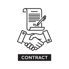 Contract signing and handshake icon, symbolizing business agreement and partnership, isolated on white