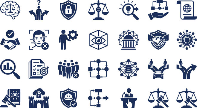 Law, Justice, Security, Governance, Decision, Privacy, Ethics, Technology, Legal, Outline, Icon, Vector