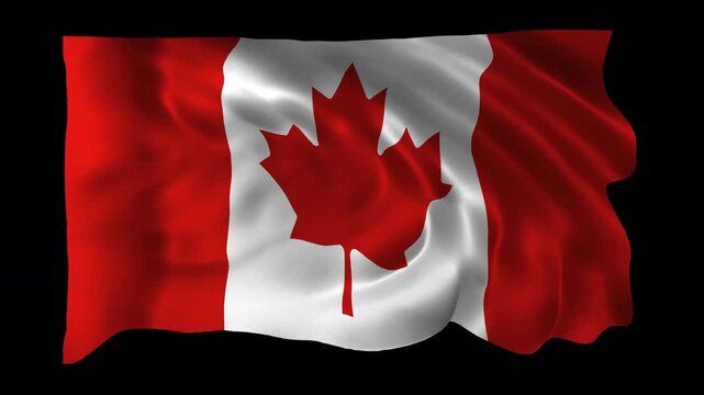 Realistic Canada flag waving in a seamless loop with alpha channel for overlays perfect for Canada Day celebrations national events government videos holiday festivities and 4K compositing