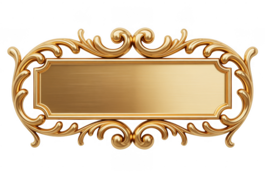 Ornate gold ornate frame with blank plaque isolated on a transparent background - Powered by Adobe