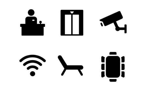 Office essentials: minimalist icons for security and connectivity needs