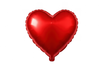 Red heart foil balloon floating on transparent background