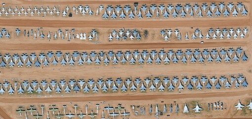 Massive Military Aircraft Graveyard at Davis-Monthan Air Force Base Aerial View