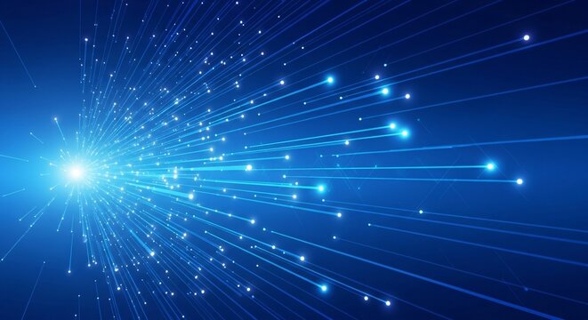 Bright blue light burst radiates outward creating a concept for digital data.