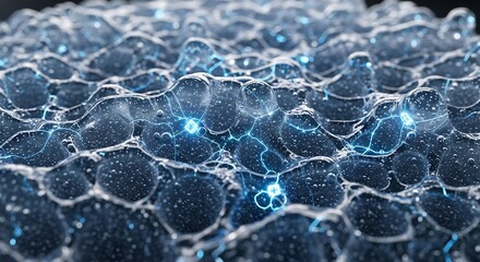 Interconnected blue nodes forming network structure with energy lines