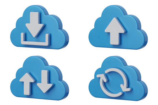 Cloud Computing Data Transfer and Synchronization with Blue Icons Illustration