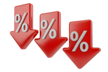 Falling percentage arrows red symbol of decrease and low rates