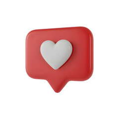 Red speech bubble with white heart represents social media love
