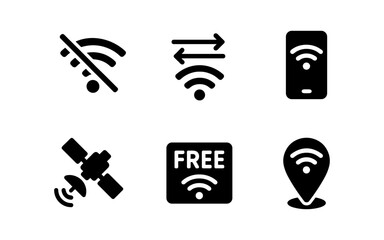 Wifi connectivity icons set: solid symbols for online and offline internet access