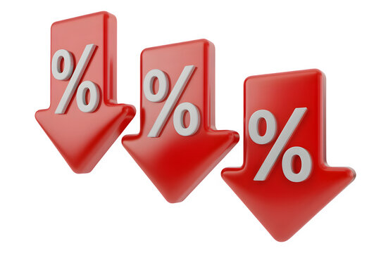 Falling percentage arrows red symbol of decrease and low rates