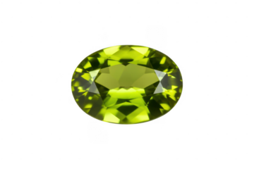 Oval peridot gemstone isolated on a transparent background