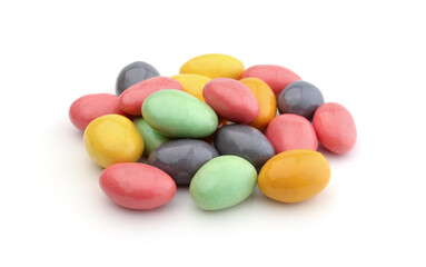 Almonds covered with colorful glaze isolated.