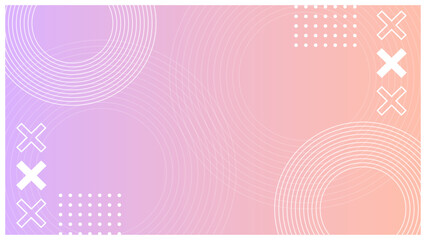 ピンクと紫の淡いグラデに白の幾何学シェイプを重ねた、スタイリッシュなメンフィスフレーム背景