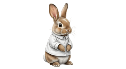 Adorable Brown Bunny Rabbit Wearing a White Shirt Standing Upright.