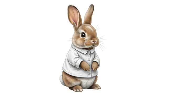 Adorable Brown Bunny Rabbit Wearing a White Shirt Standing Upright.