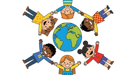Children holding hands around the world